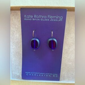 Kate Rothra Fleming hand spun blue glass earring with sterling silver hooks